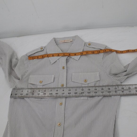 Tory birch shirt women's 4 golden button up striped cotton collared blouse top - Picture 10 of 10